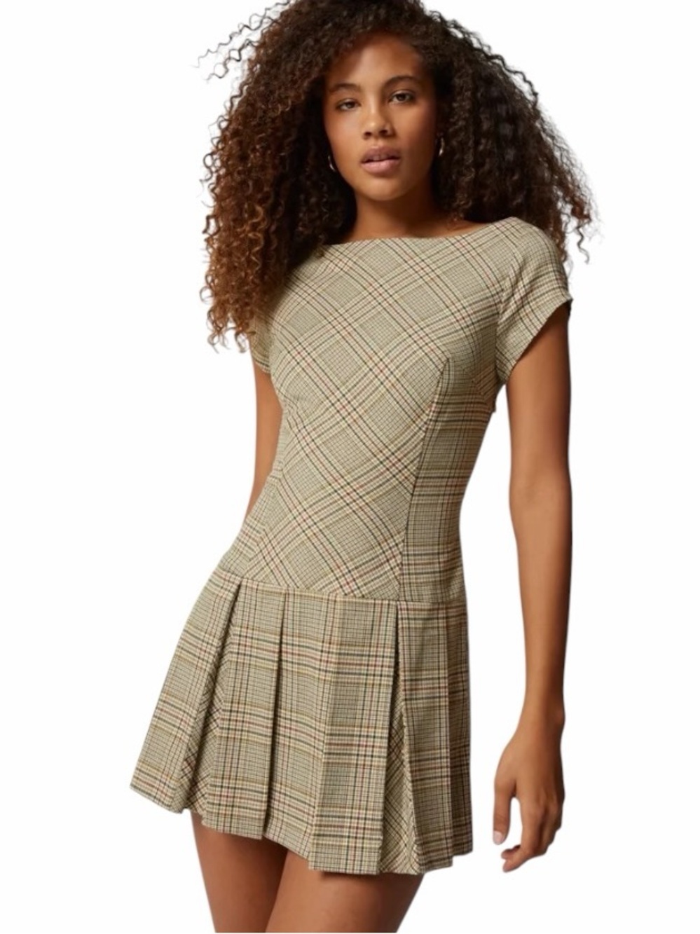 Urban Outfitters Bryan Tie Back Plaid Print Mini Dress Womens S